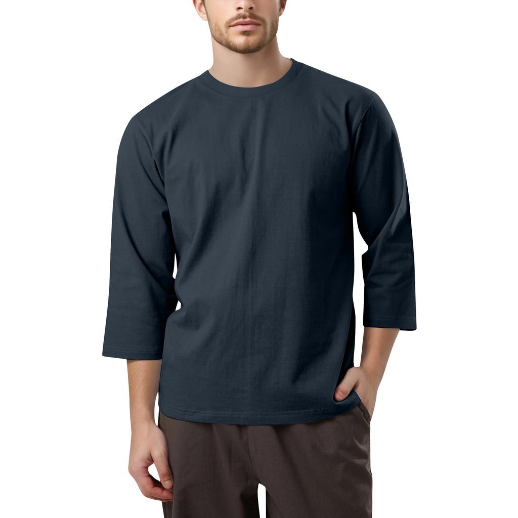 Men's casual and fashionable printed round-neck three-quarter sleeve top T-shirt