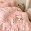 French Hepburn style 4-piece bed set, Korean princess lace washed cotton embroidery duvet set, bedsheet and bedsheet 3-piece set