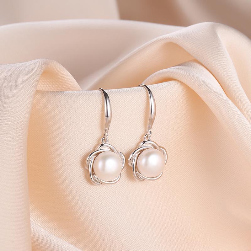 Korean Style Elegant Floral Earrings with S925 Sterling Silver and Freshwater Pearls