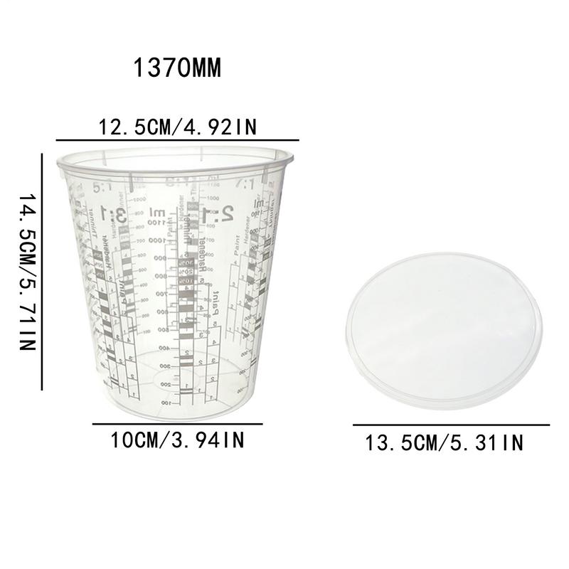 10 Stück 1370ml Kalibrierter Messbecher für Farbmischung Transparenter Kunststoff Präzise Farbmischbecher mit Deckeln Messbecher für Flüssigkeiten