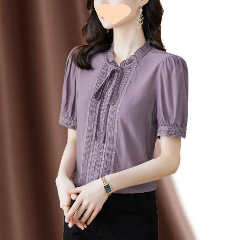 All-match Summer Blouse Mother Western Style Short-sleeved Chiffon Shirt Women's Summer Clothes