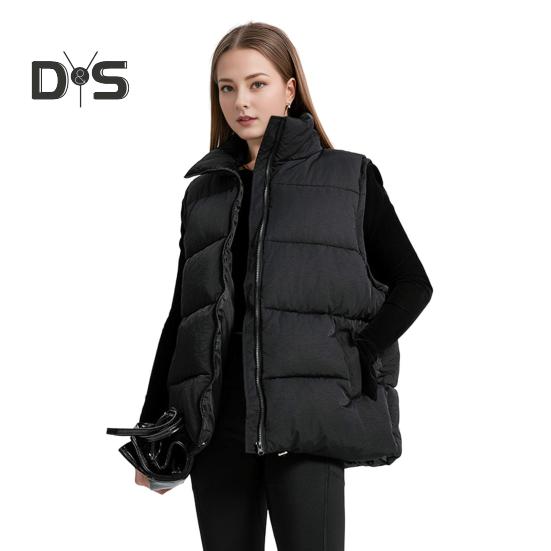 Women Winter Waistcoat Stand Collar Thick Sleeveless Padded Outerwear with Pockets Zipper Closure Mid Length Outdoor Coat