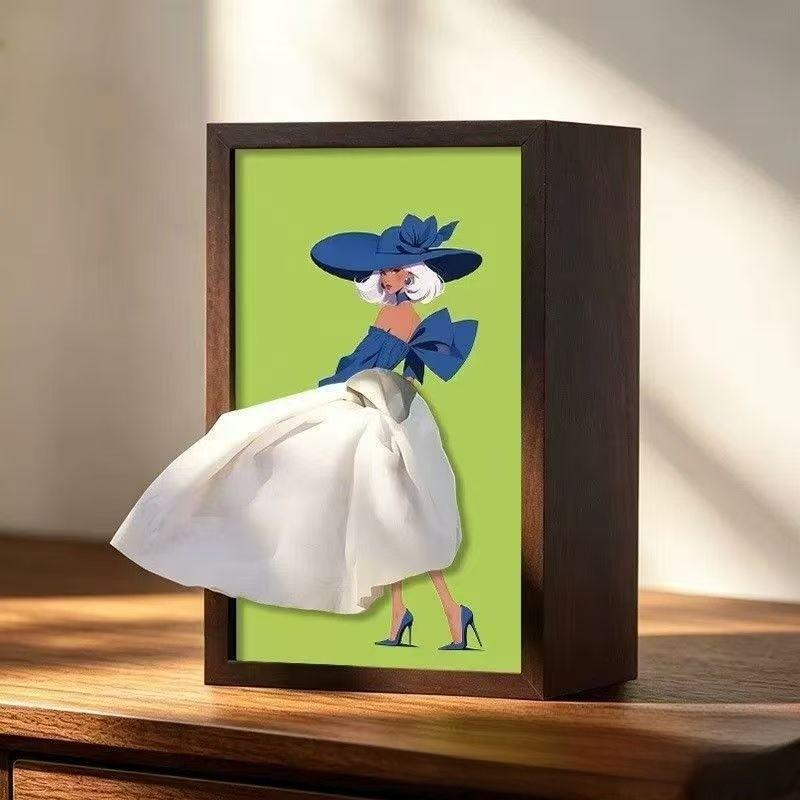 Ballet Dance Wooden Tissue Box Holder With Creative Cartoon Design For Home Decor