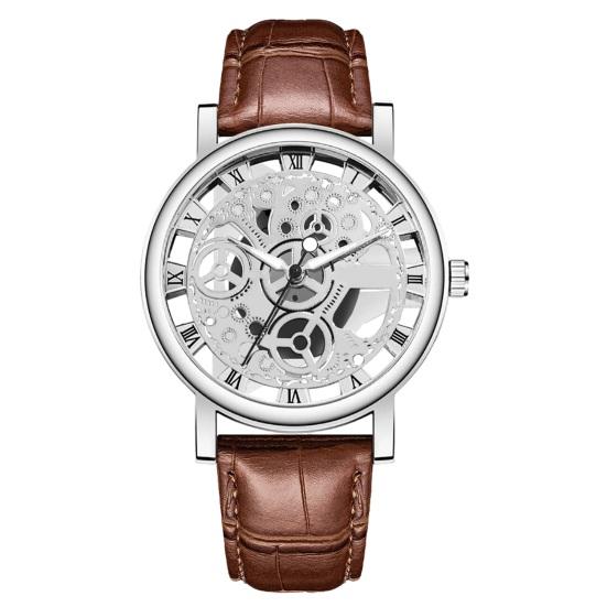 Vintage Men Watch Hollow Round Dial Faux Leather Strap Casual Formal Watch Accurate Quartz Wristwatch Fashion Jewelry Gift