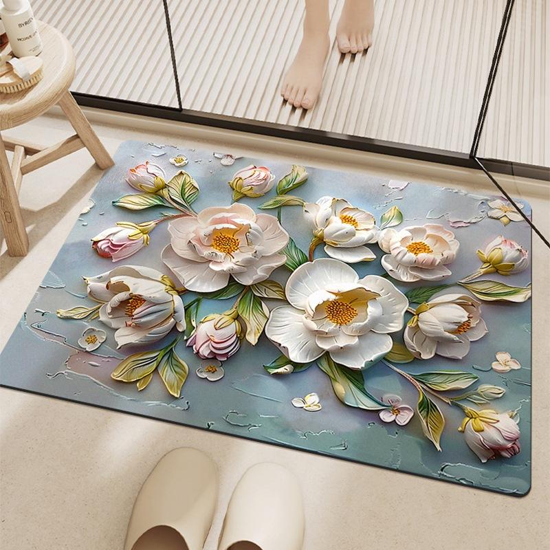 

Впитывающий коврик для ванной комнаты, нескользящий, быстросохнущий, диатомовый грязевой коврик для унитаза, цветочный 3D визуальный коврик для ванной комнаты 40*60CM