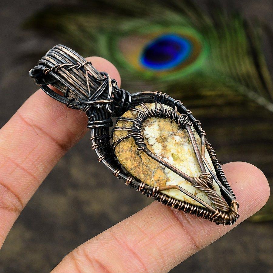 Wild Horse, Moonstone Gemstone Copper Wire Wrap Jewelry Pendant 3.15"