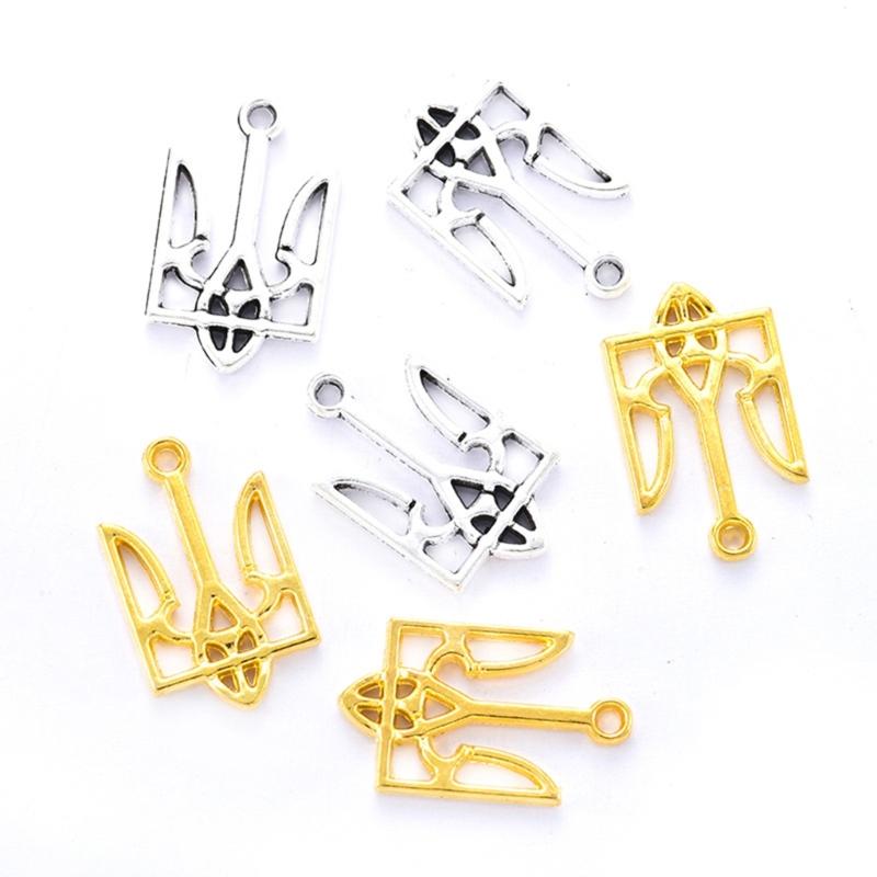 100 Pcs/set Diy Accessories Retro Alloy Ukraine National Emblem Pendants Ukrainian Flag Trident Charm Patriotic Gift