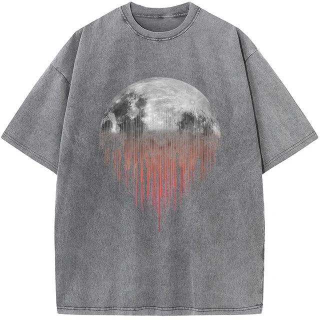 Men S Straight Line Monthly Wash T-Shirt 230G Summer Bleach T-Shirt Top Retro Loose Bleach T-Shirt Casual T-Shirt S серый