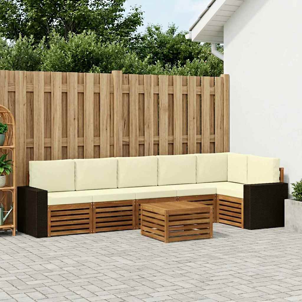 Outdoor Corner Sofa Set with Cushions 7 pcs Natural and Cream Solid Acacia Wood