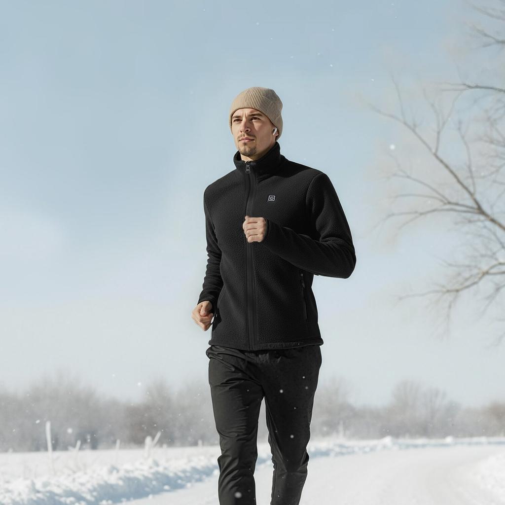Heated Fleece Jacket for Men, Heated Sweatshirt with 7.4V 16000mAh Rechargeable Power Bank Pack, 6 Heating Zones, 3 Temp Levels, 3h/6h/10h Warmth, for