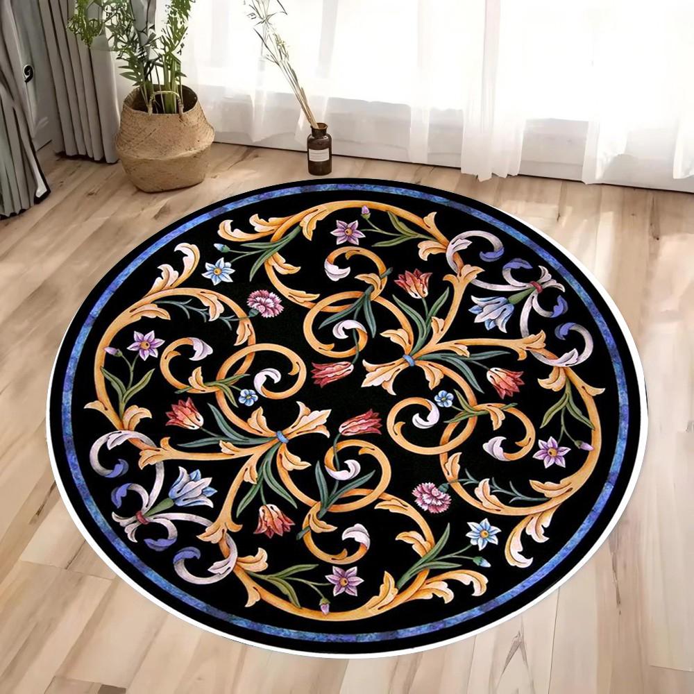 Luxury Flowers Area Rug, Round Washable Non-Slip Large Carpet for Bedroom Room Office Farmhouse, Stylish Home Decor, Outdoor Rug