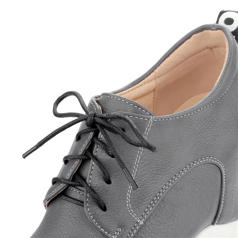 Women's Slope Heel Single Shoes Spring and Autumn Inner Height Increase Casual Lace-up Low-top Shoes