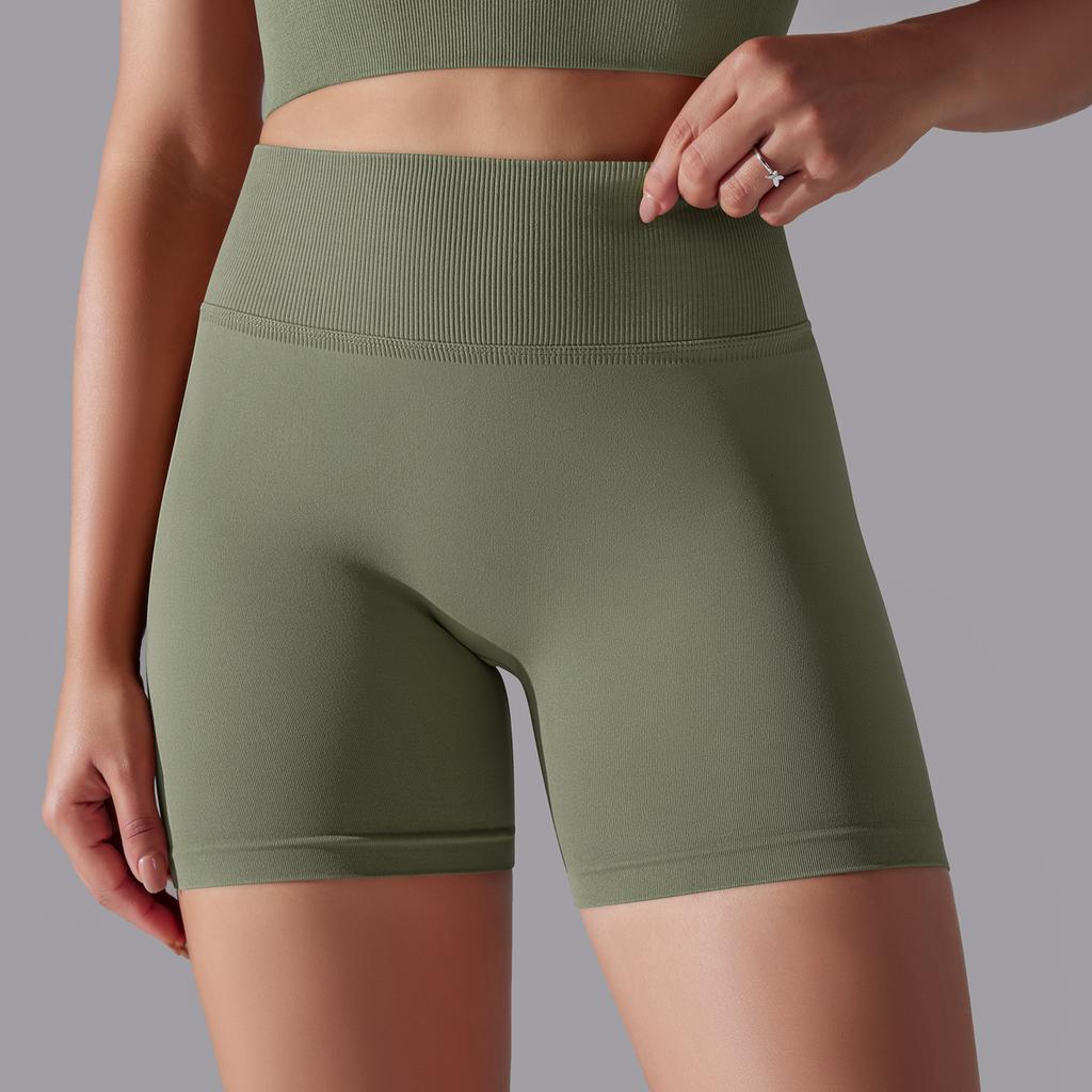 Auroth Seamless Knit Lift Hip Shorts Women High Waist Tummy Yoga Shorts Solid Color Running Fitness Sports Shorts