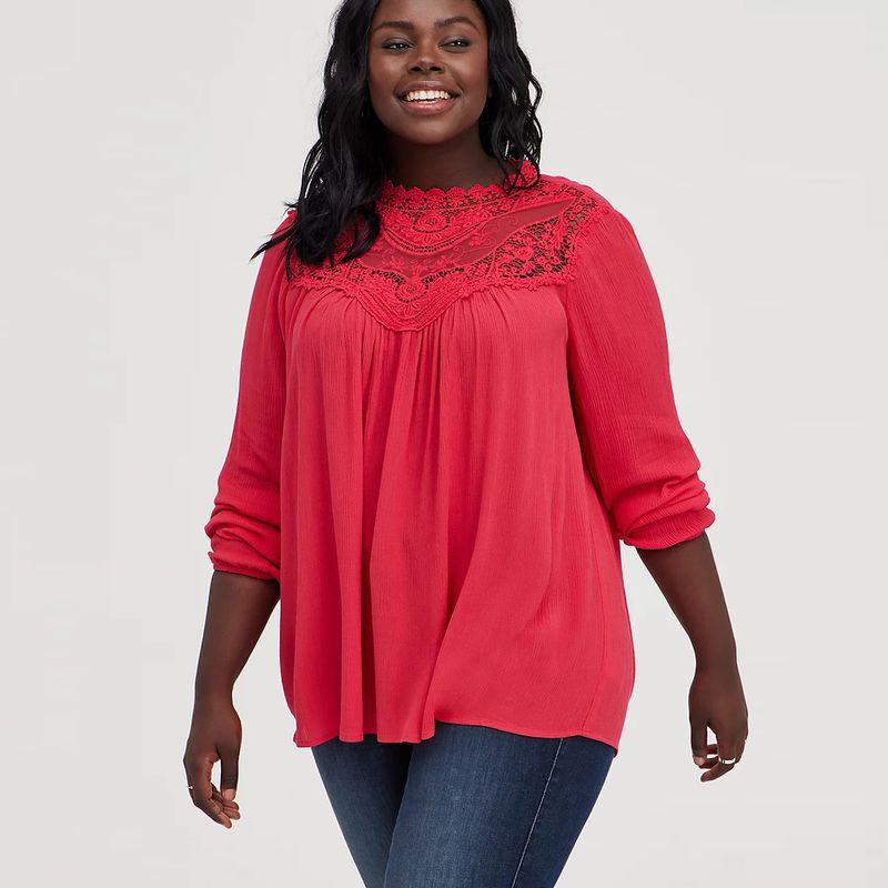 

100.00kg Plus Size Fat Girl Patchwork Lace Collar Bottoming Shirt Women s Spring & Fall New Arrival Palace Style Long Sleeves Shirt Pullover Tops Rose Red 5 pieces