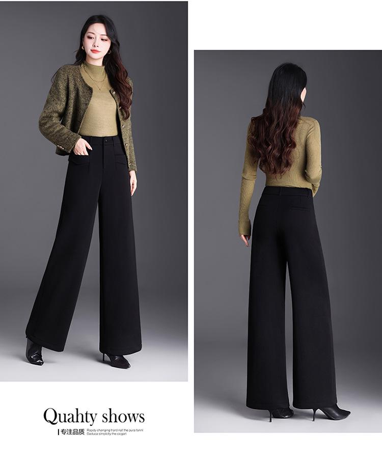 Women's High-Waisted Velvet Wool Wide-Leg Pants - Autumn/Winter 2026 Fashion - Loose, Straight-Leg Casual Versatile Trousers
