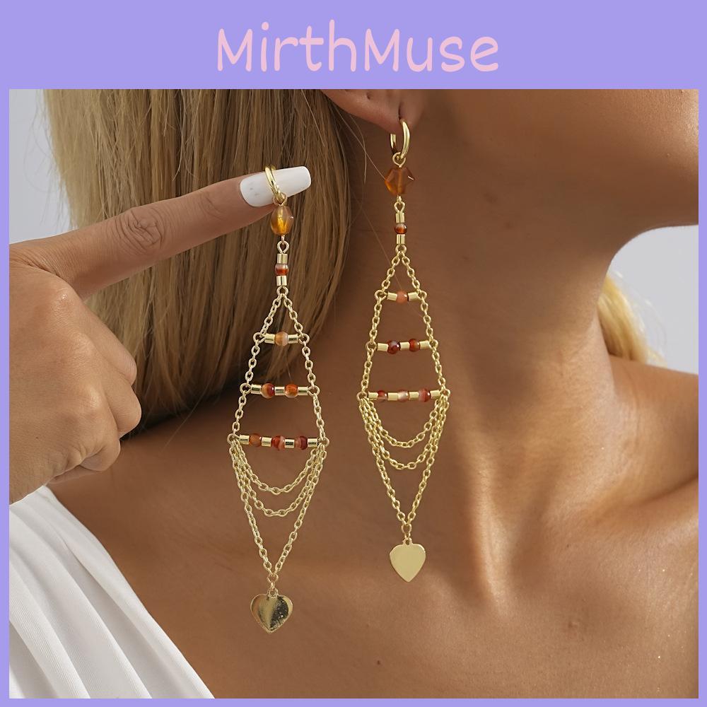 Modern 2023 Gold Plated Geometric Crystal Stone Heart Tassel Earrings For Women