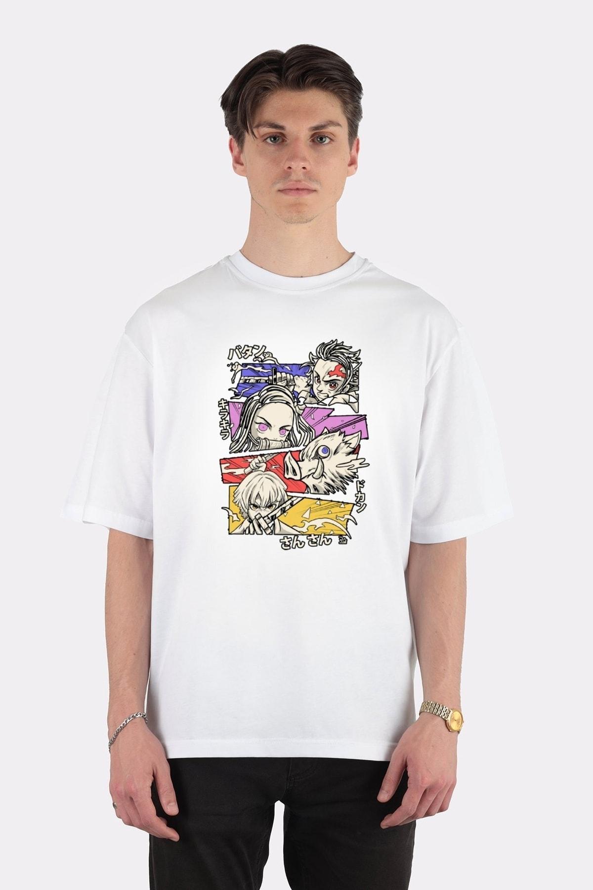 

Unisex Beyaz Oversize T-shirt Tanjiro Demon Slayer Gank
