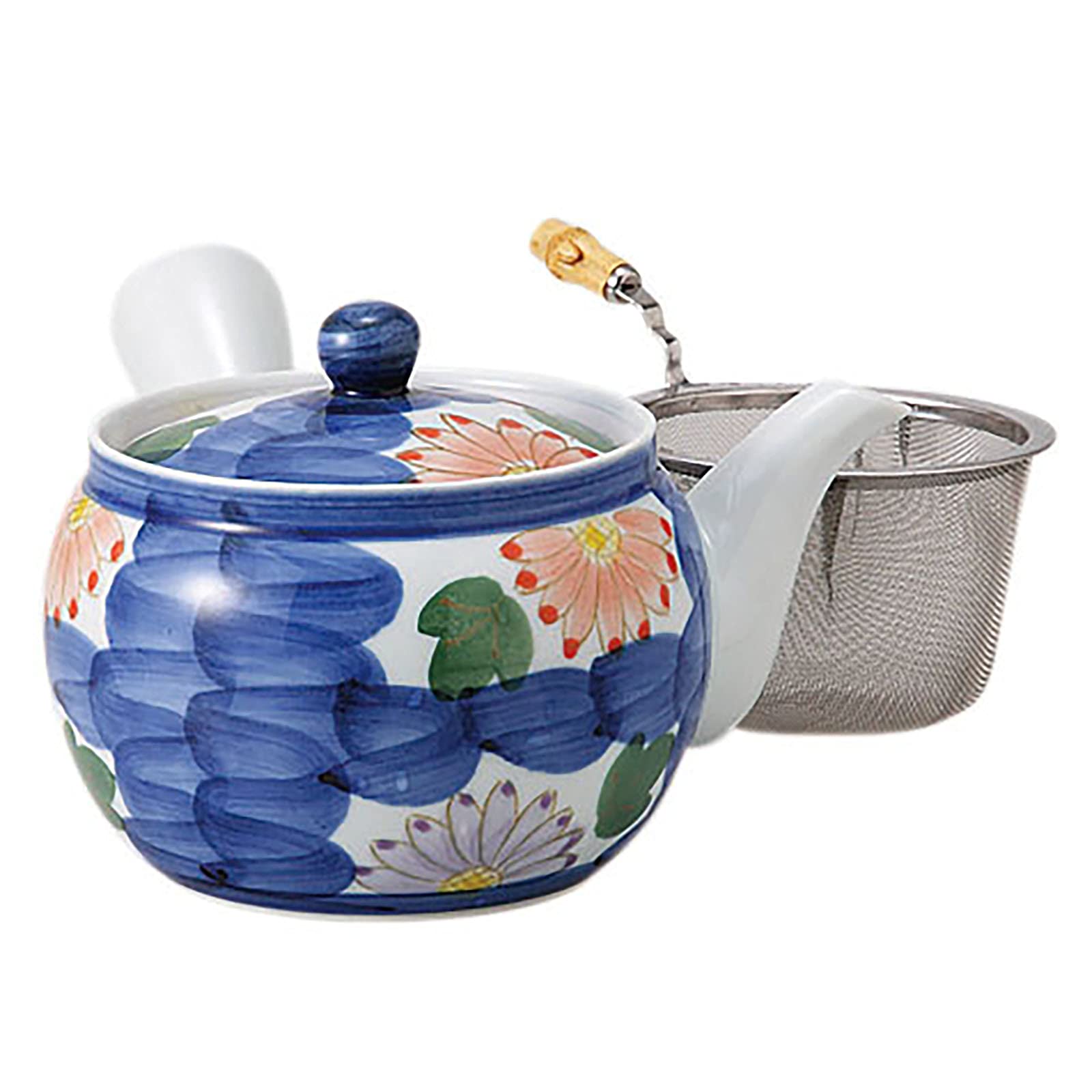 

Kyoto-yaki ceramic teapot with tea strainer, Kyushu design, 350cc - Chrysanthemum blue, 60540