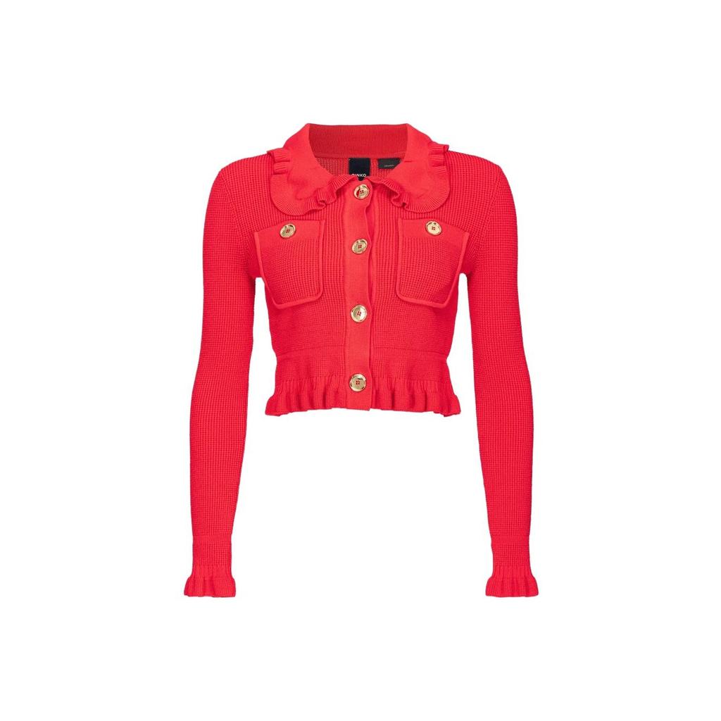 PINKO Pink Short Ruffle Hem Knit Cardigan Jacket Women jackets Red 103160A1Q3-R48