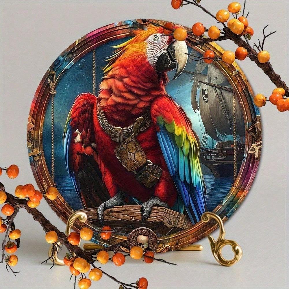 Urban Parrot 2D Flat Aluminum Wall Decor 8x8 Inch Rustproof Metal Art Plaque For Garden Bedroom Garage