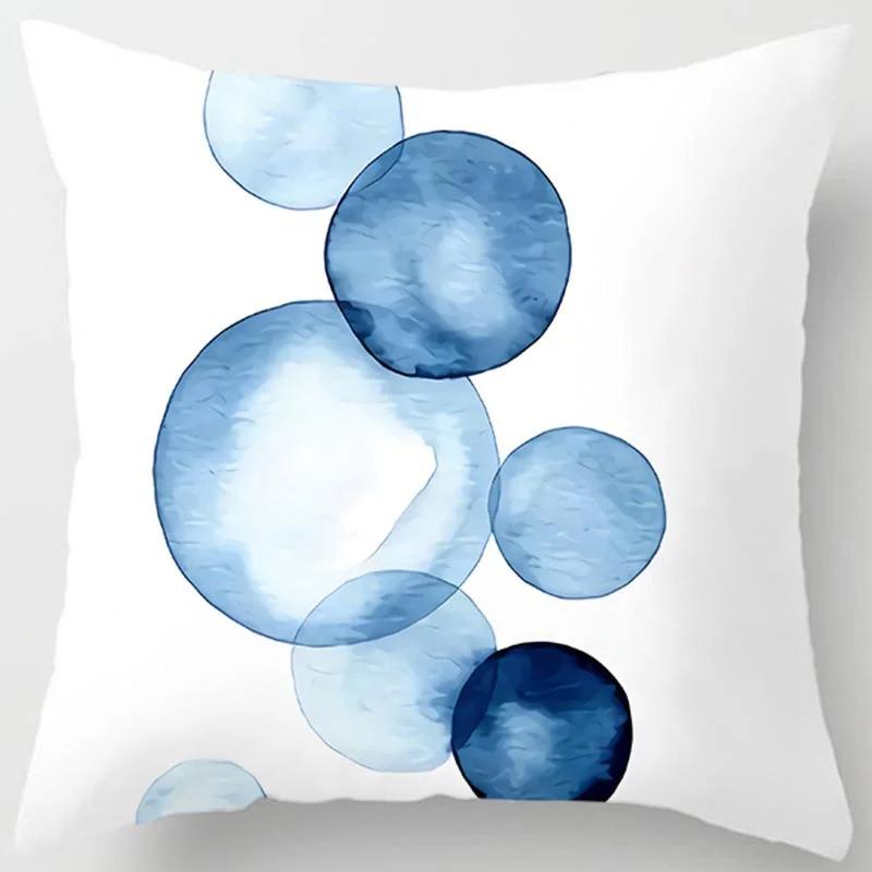 Blue Pattern Print Home Decoration Polyester Fiber Cushion Cover Living Room Sofa Cushion Cover 45X45 Cm
