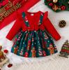 Children's Ribbed Long Sleeve Bow Christmas Dress for Girls