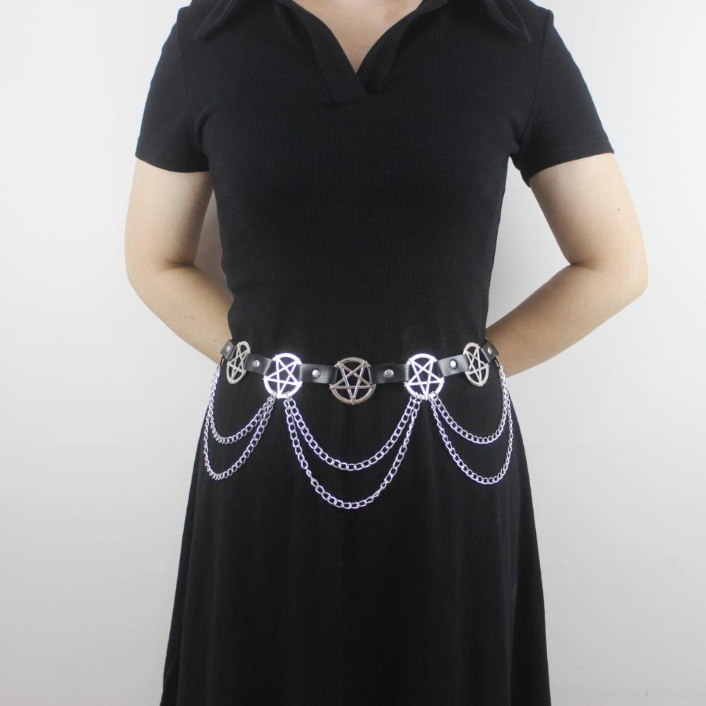 Y2K Pentagram Metal Chain  for Women Streetwear Dress Waist Accessory