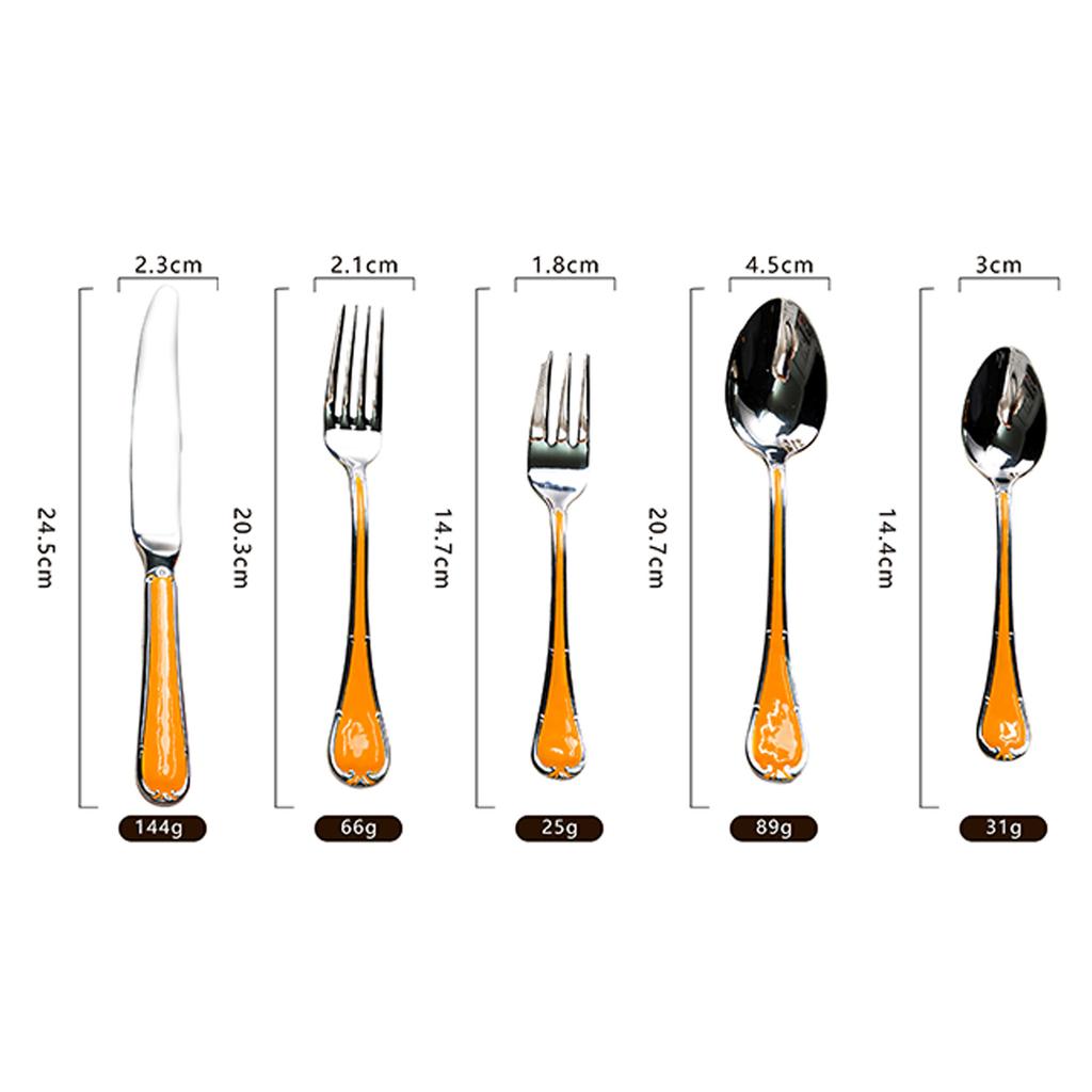 Enamel Color Western Food 304 Stainless Steel Tableware Set Stainless Steel Knife, Fork and Spoon Five-piece Set Steak Knife and Fork