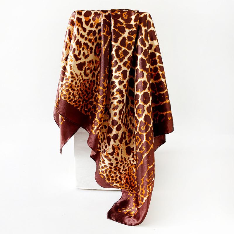 Headscarf, Faux Silk Satin Square Scarf, Leopard-print Scarf, 90cm Large Scarf
