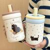 Leak-Proof 500ml Insulated Water Cup Cartoon Black Cat Thermos Bottle with Handle Vacuum Flask Straw Drinking Cup For Girl