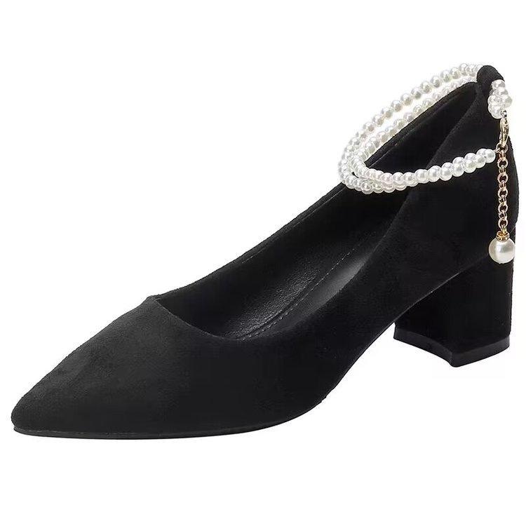 French design pearl high heels autumn new fairy style niche temperament thick heel single shoes