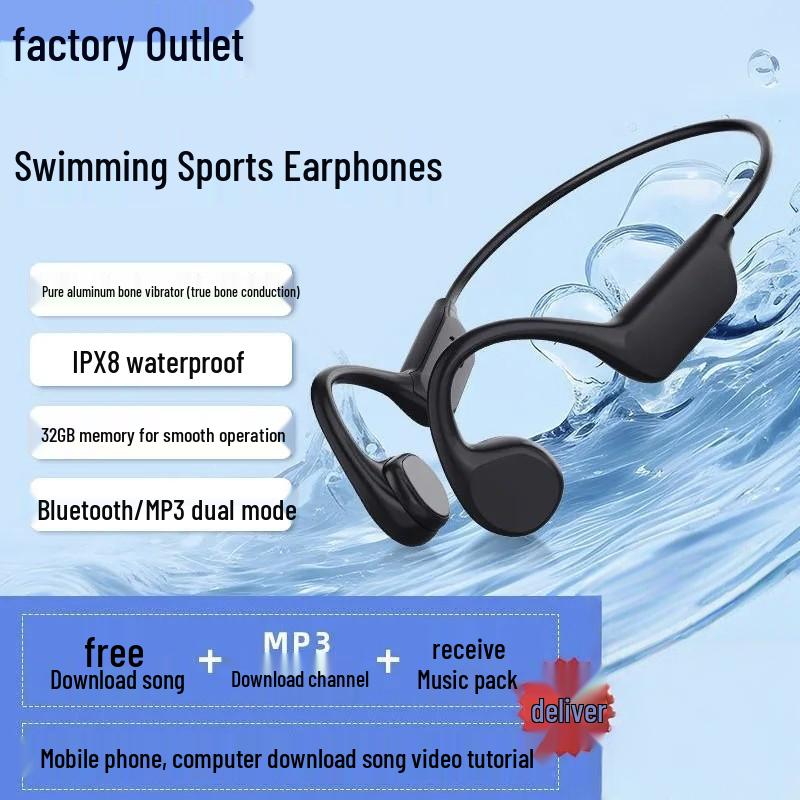 X7 Pro Waterproof Bone Conduction Bluetooth Headphones with 32G Memory and 8-Level Swim & Run Mode