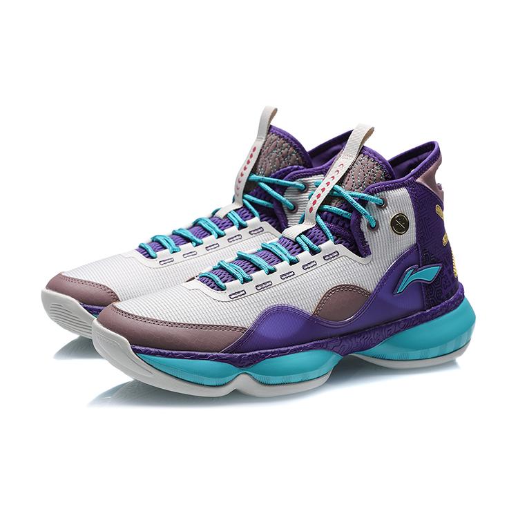 New LiNing Wow Shadow 2 Cushioned Slip Resistant Rebound Wear Resistant High Top Basketball Shoes Men's White Purple ABPR005-5