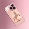 Cute Horse Pattern Pink Metallic Tempered Glass Phone Case For iPhone 11 12 13 14 15 16 17 Pro Max 15 14 Plus 17 Air 16E Cover