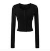 Crew Neck Long-sleeved Cardigan T-shirt Women's Autumn New American Spice Girl Style Slim-fit Solid Color Single-breasted Bottoming Shirt