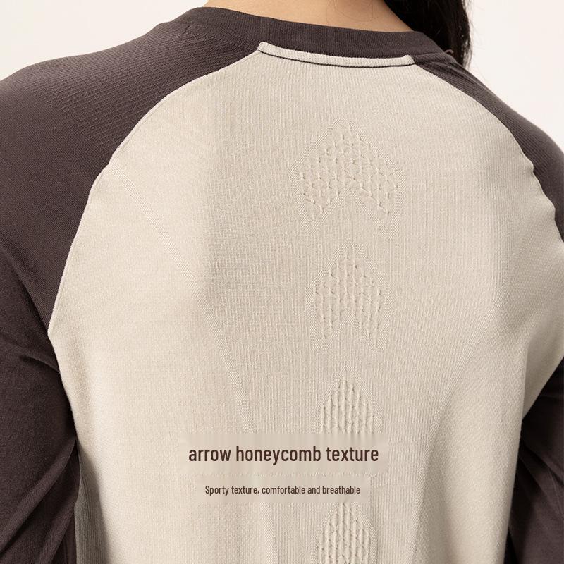 Women's Seamless Color Block Raglan Merino Wool & Tencel Long Sleeve Sport Shirt