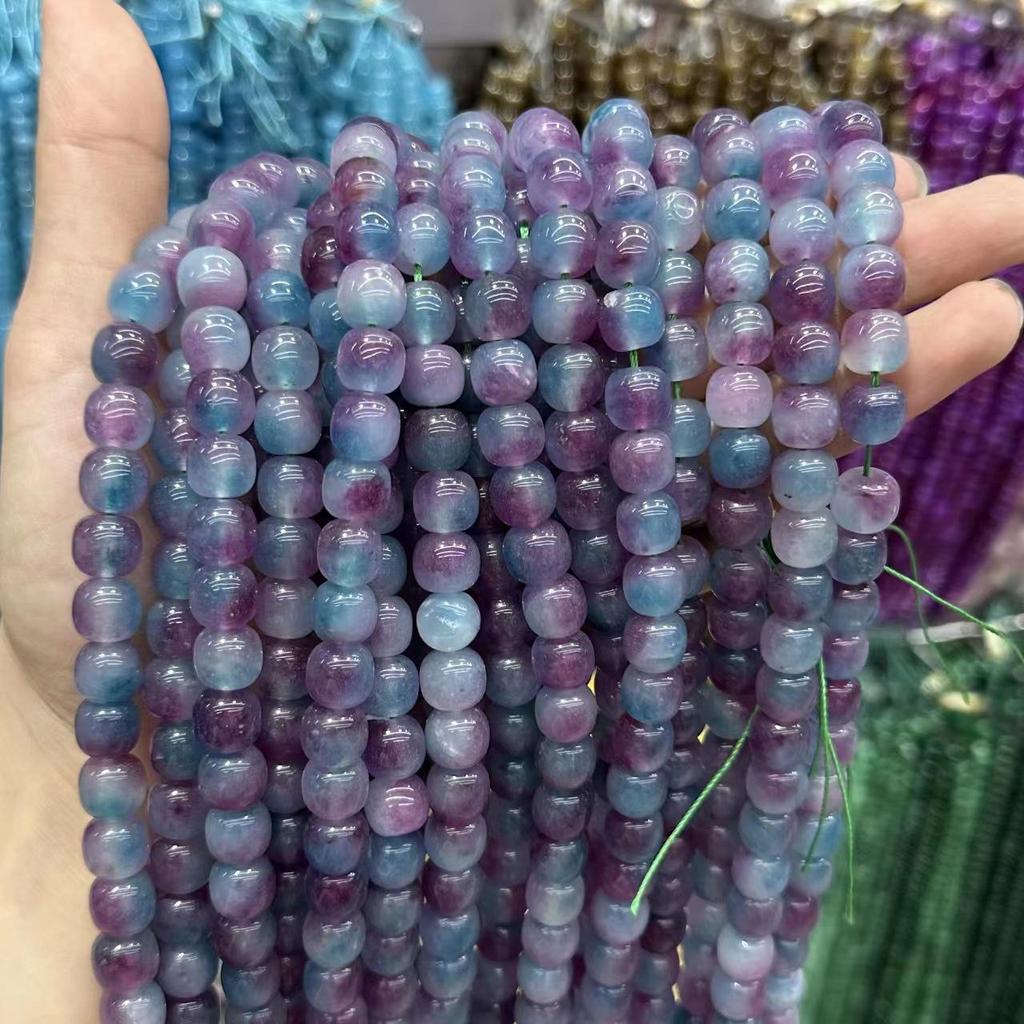 9x10 Natural Chalcedony Beads: Multicolor Morganite, Tourmaline, Amazonite Barrel Beads for DIY Jewelry
