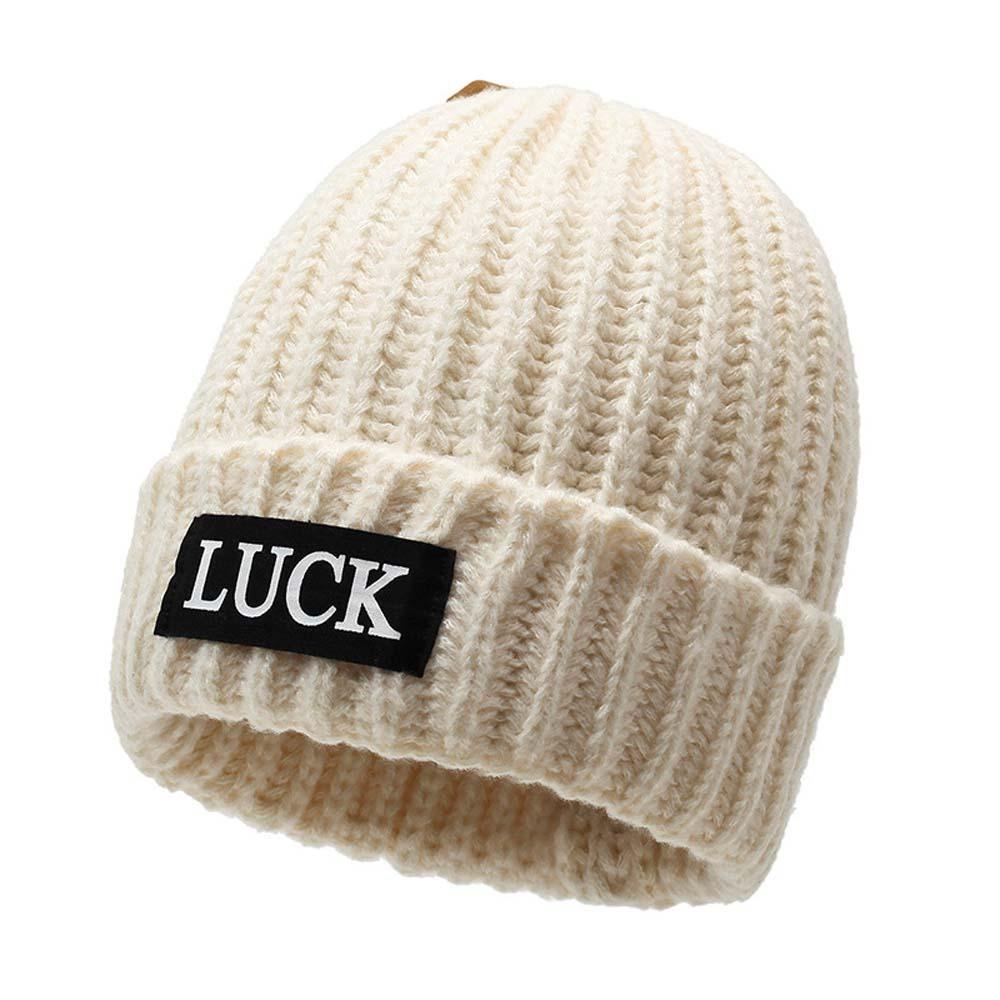 Streetwear LUCK Pullover Hat Soft Plush Woolen Hat Versatile Brimless Beanie Cap  Girls