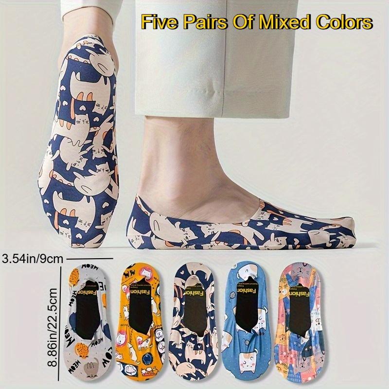 

5 пар молодежных унисекс носков до щиколотки, полиэстер, милый мультяшный кошачий узор, вязаное полотно, машинная стирка, коллекция весна/лето 5 Pairs