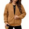 Women's Fashionable Warm Shearling Jacket With Zip-Up Solid Colour Outerwear