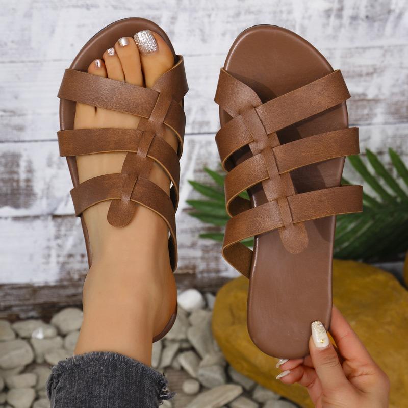 

Женские летние новые сандалии TEUM большого размера, плоские шлепанцы, пляжные простые сандалии 43 темно-коричневого