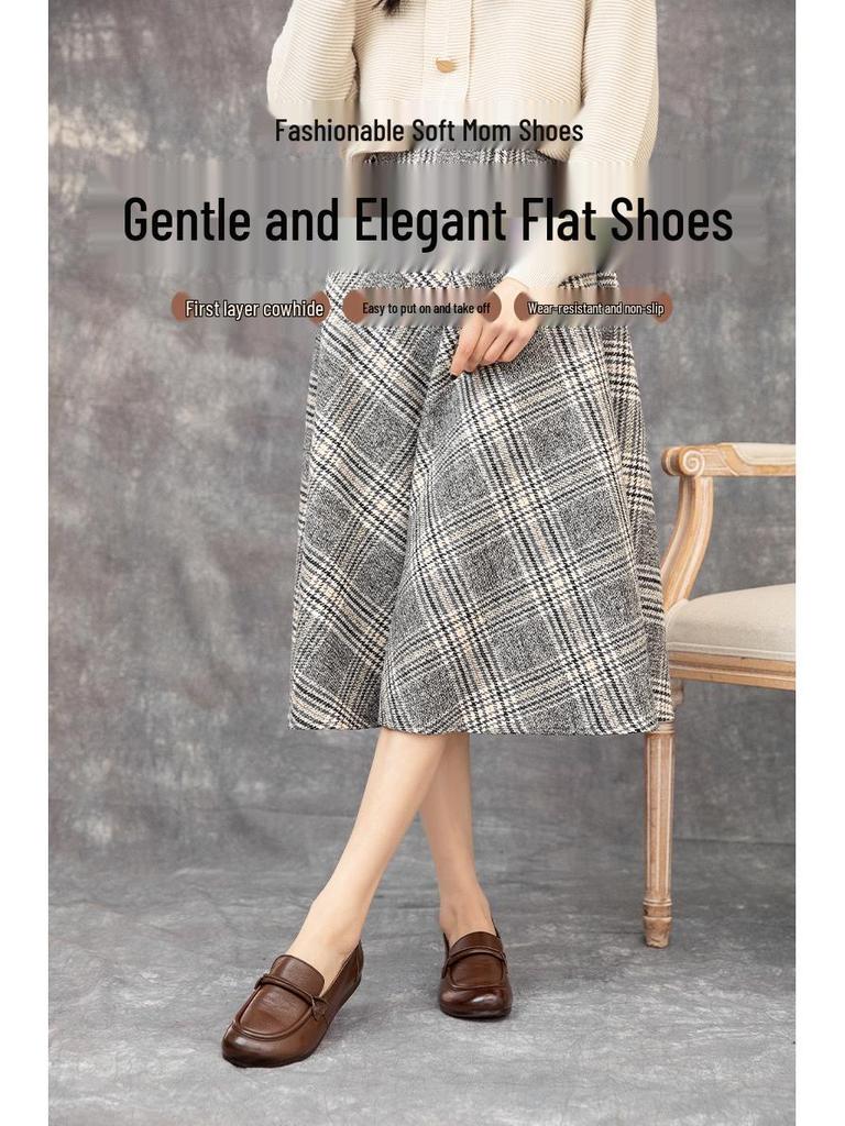 Retro Rutschfeste Atmungsaktive Slipper aus Leder für Mittelalte und Ältere Frauen