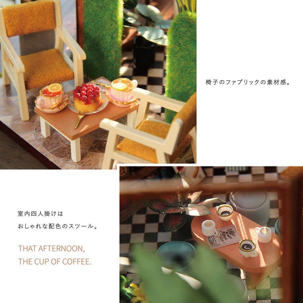 Moin moin Puppenhaus Miniatur DIY Bausatz | Gartencafé | Gewächshaus, Café, Rosen, Blumen im Überfluss | Großes, 1/24 Maßstabsmodell | LED-Licht + Acrylvitrine