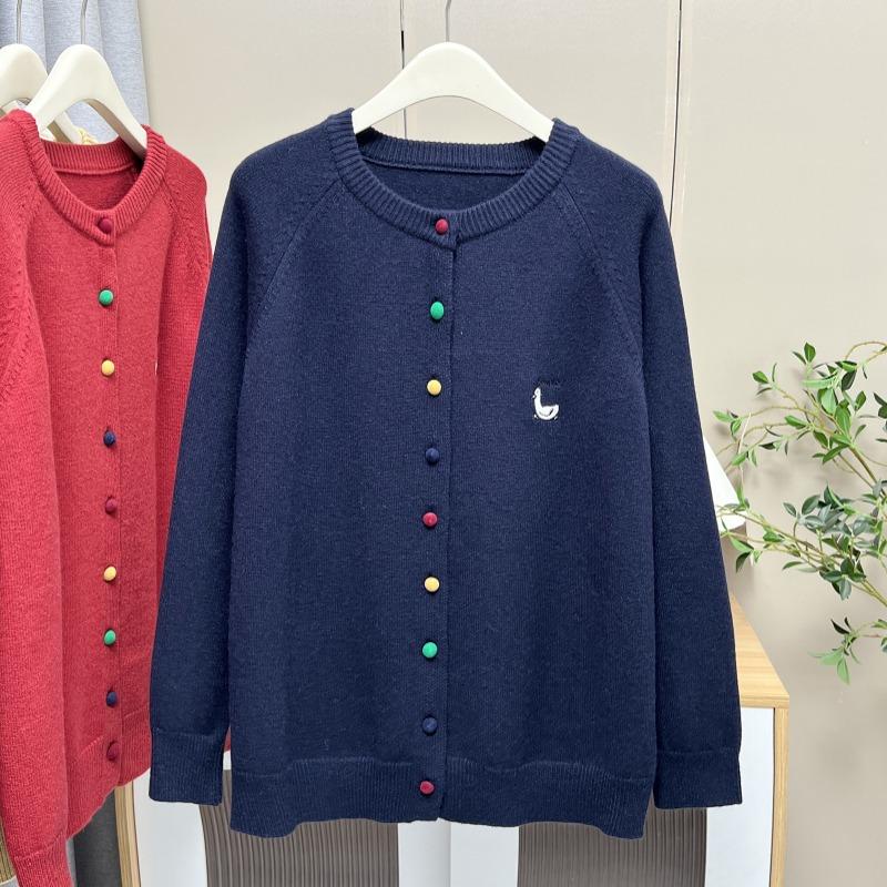 Women Long Sleeve Knitted Embroidered Cardigan Plus Size Casual Outerwear Top