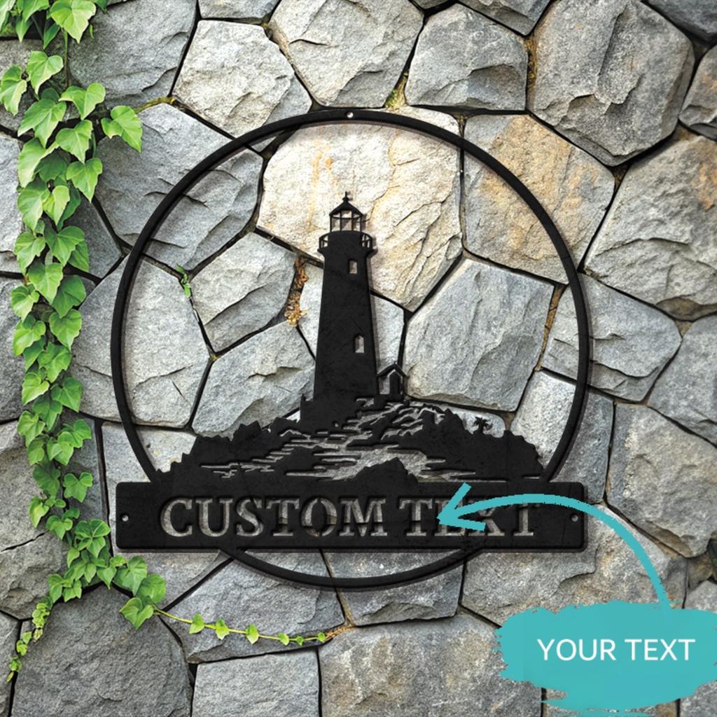 Lighthouse Silhouette Metal Sign Nautical Rustic Decor Beach House Indoor Outdoor Art