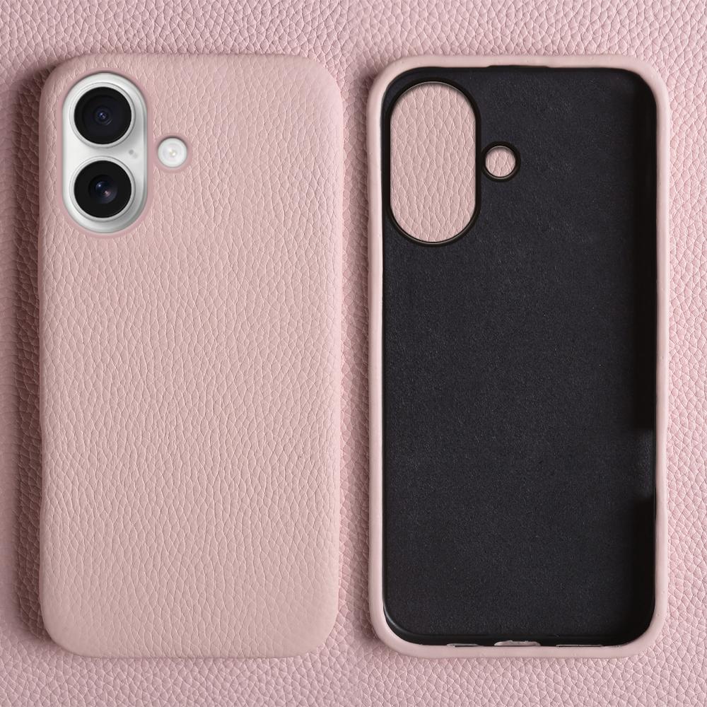 For iPhone 17 Case Compatible with MagSafe Litchi Texture Genuine Cow Leather + PC Phone Cover