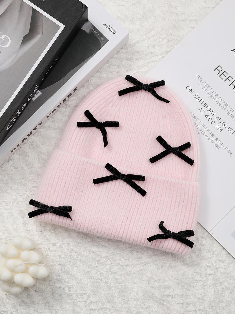Luxury Rabbit Fur Knitted Hat Women Winter Warm Soft Bowknot Beanie For Women (elegant Solid Colors) | Cozy Fur Lined Baggy Cap