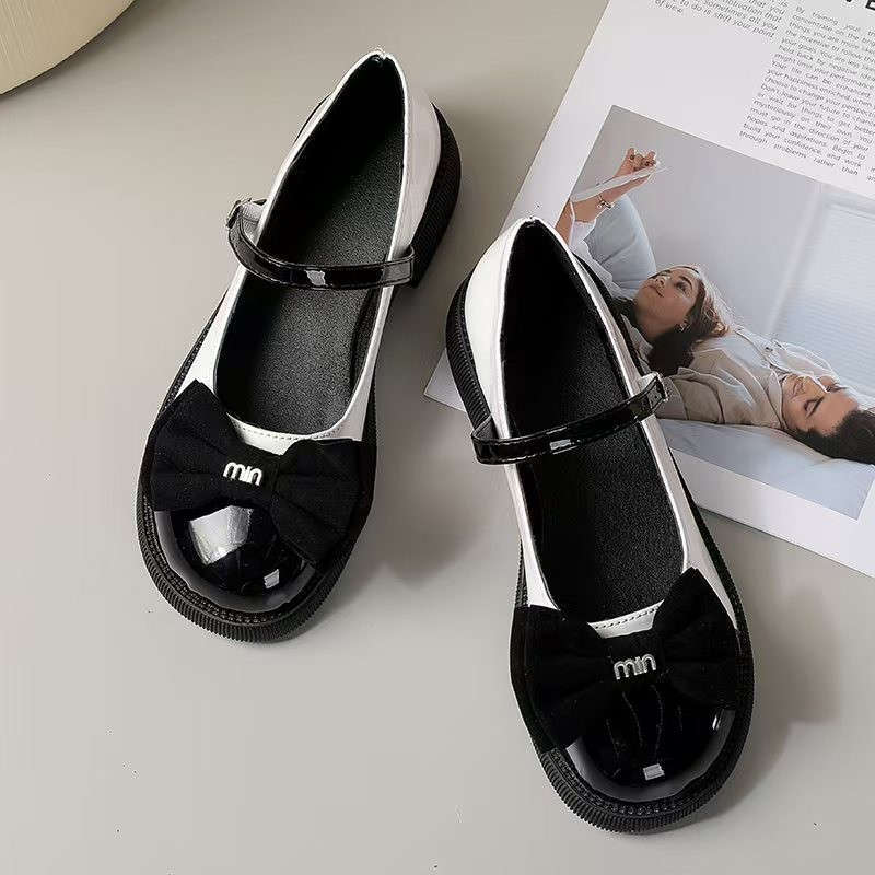 Spring and Autumn New Round Head Retro Bow Small Leather Shoes Women's Shoes Mary Jane College Style Women's Single Shoes