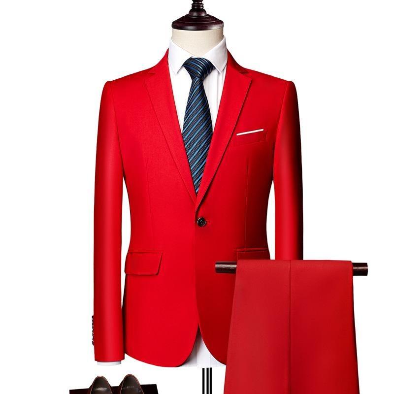 Jacket + Pants Fashion Formal Dress Mens Suit Set Men Casual Wedding Suits Groom Korean Slim Fit Dress