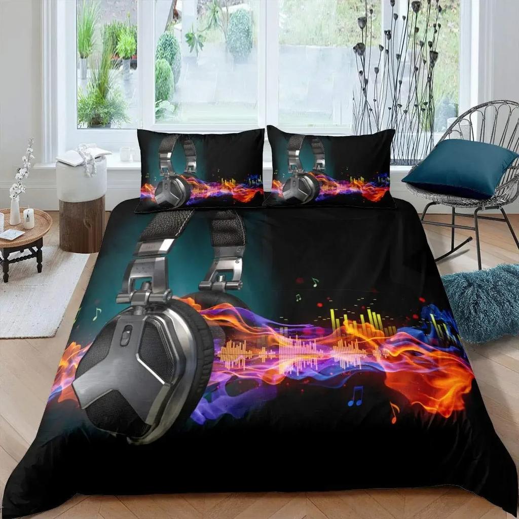 Headphone Printed Duvet Cover Collection Musical Geometric Pattern Comforter Cover Boys Teens Double Queen King Polyester Qulit Cover